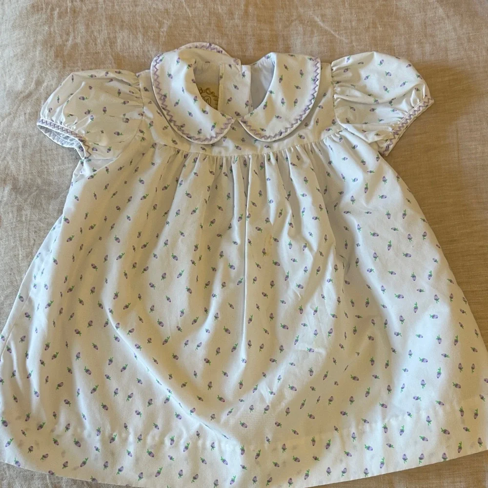The Beaufort Bonnet Company White and Purple Kids Dress